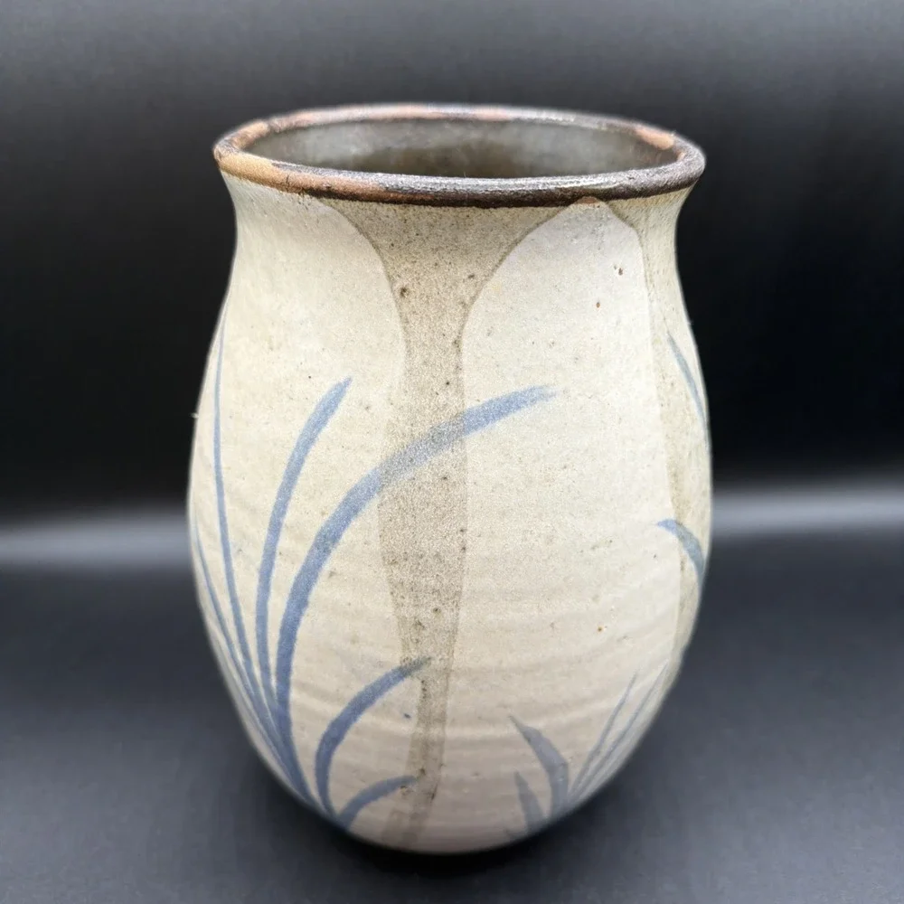 VTG Studio Art Pottery Vase Blue Abstract Signed Craig Norwood 8.5